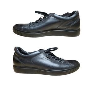 ECCO Black Leather Lace Up Soft 7 Sneakers Shoes Women's 8 - 8 1/2 US EU 39